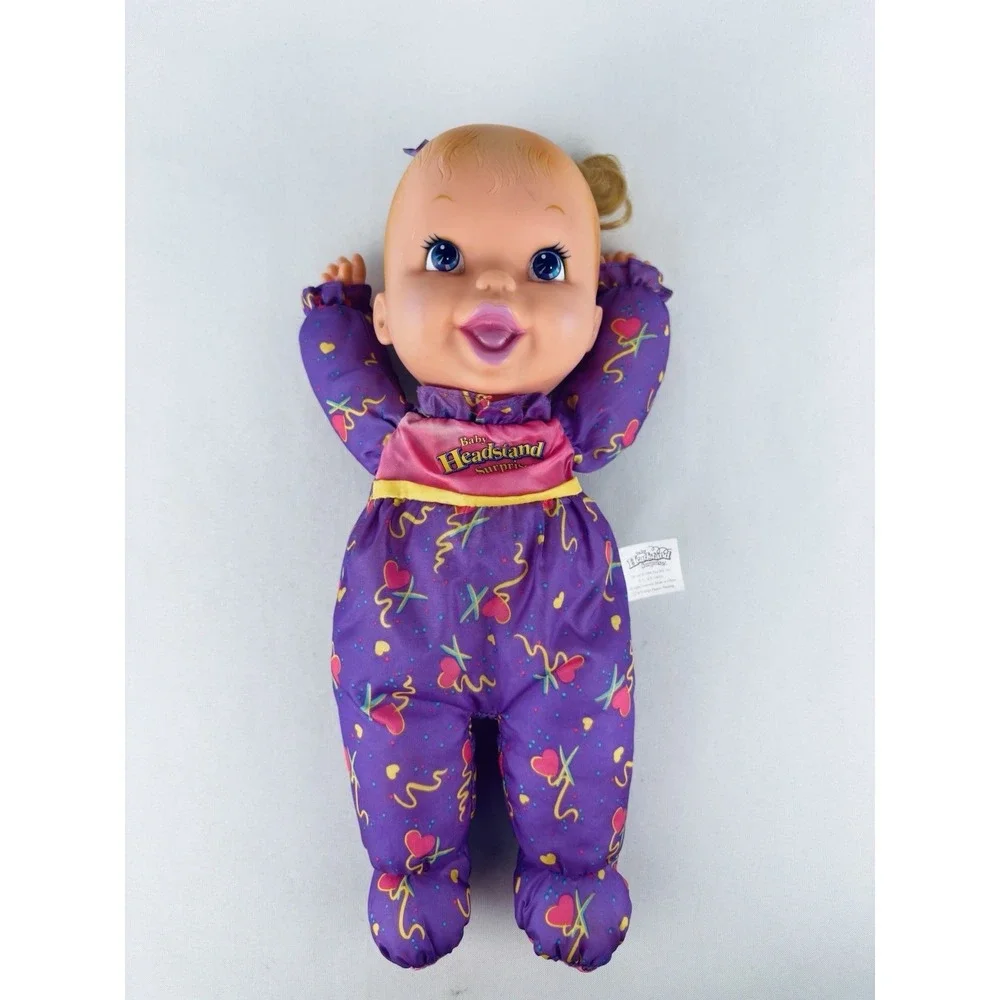 Toy Biz 1996 Baby Headstand Surprise Doll Purple Blonde Pig Tails Vintage 90s